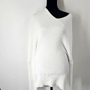 Express Ribbed Vneck Asymmetric Off Shoulder Dolman Sleeve White Knit Sweater